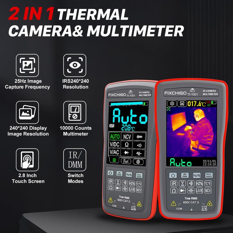 FIXCHIGO 2 in1 Thermal Imaging with 10000 Counts Multimeter Function Infrared Camera Pixels ISR240x240 Image Resolution 240x240 2.8 inch Touchscreen -20℃ to 550℃ Temperature Range 5 Color Palettes - Image 2